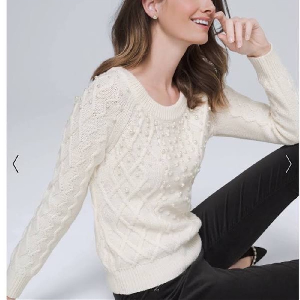 🤍 White House Black Market Pearl Cable Knit Sweater